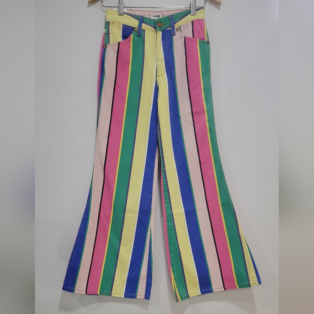 Wrangler Striped Wanderer High Rise Flare Jeans Colorful Pants Size 24/30 Retro - Picture 4 of 11
